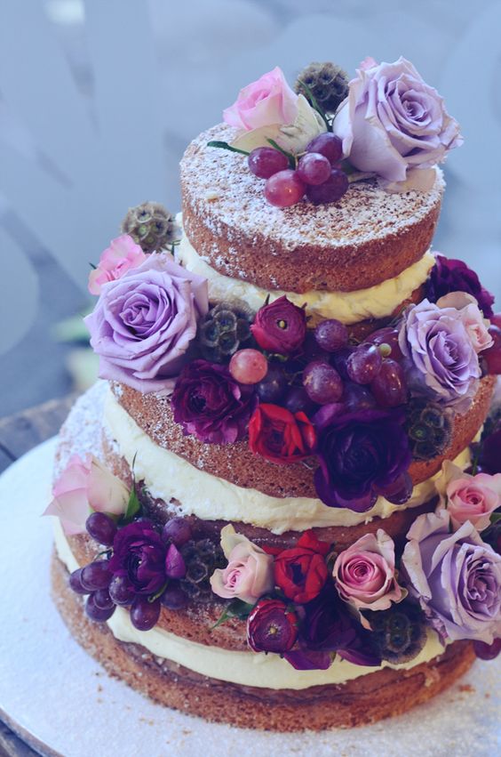 naked wedding cake purple