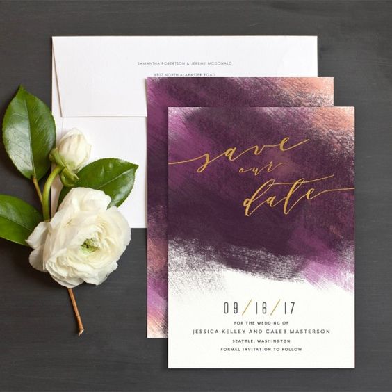 bold purple wedding invitations